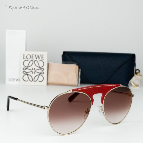 Loewe Men Sunglasses LW40005U 33G Red Leather Brown Gradient Pilot BRAND NEW - Picture 3 of 10